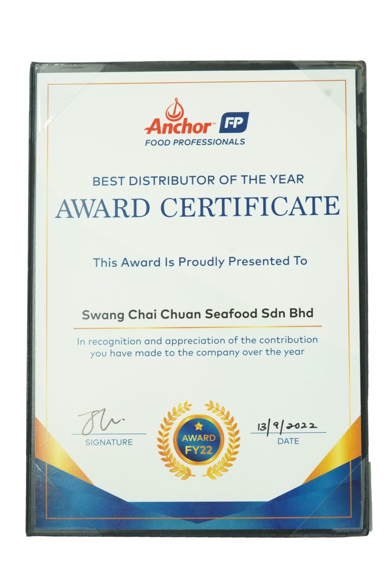 Best Distributor Of The Year Award Certificate 2022