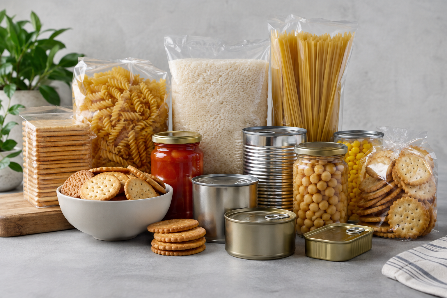Illustrative assortment of groceries and snacks