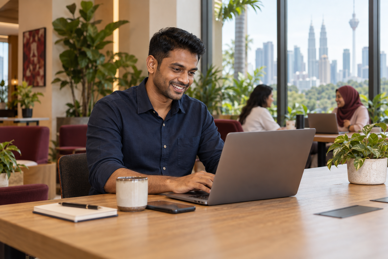 Illustrative professional using online networking